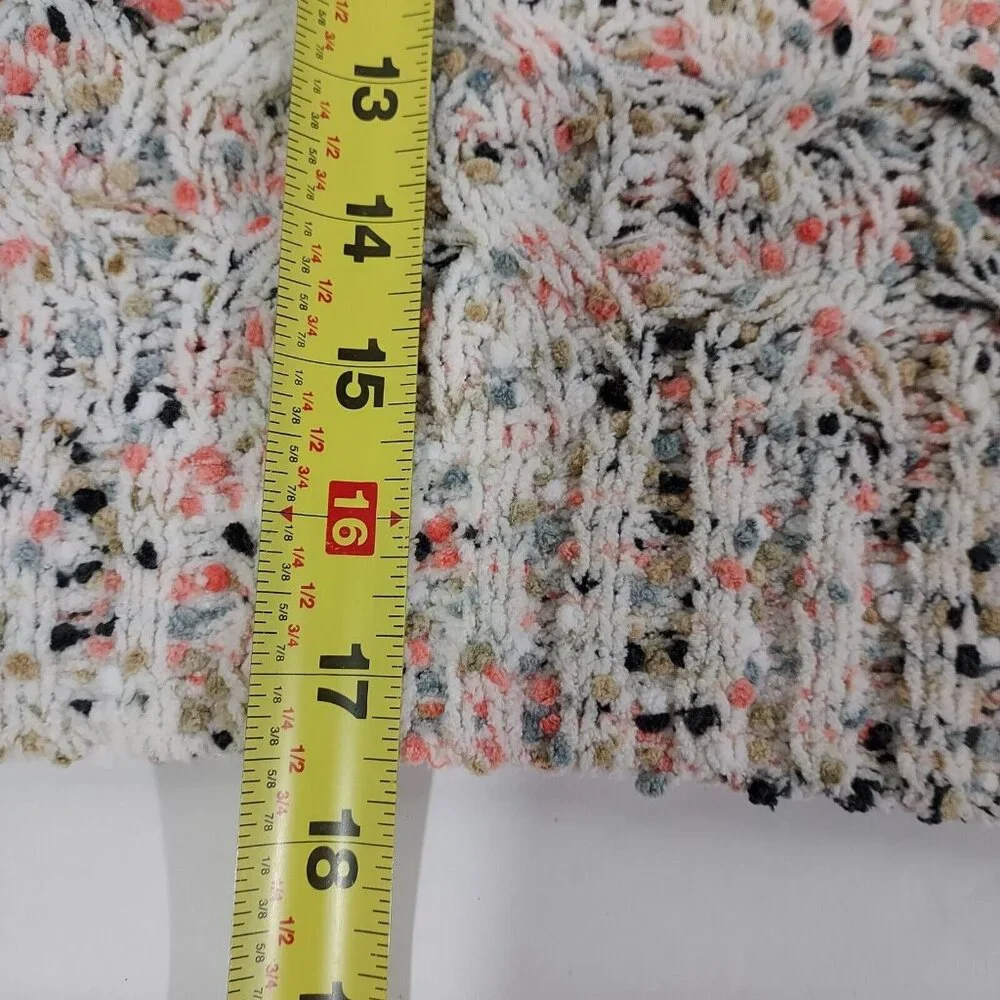 Jessica Simpson White Confetti Multi-Color Cropped Knit Sweater Ribbed Cuff Larg - Picture 6 of 14